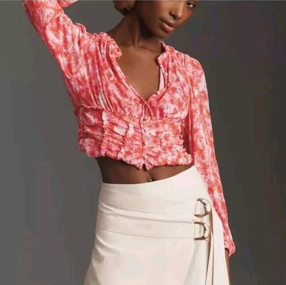 Anthropologie Tops - NWT Anthropologie Cropped Ruched Button Blouse - Medium